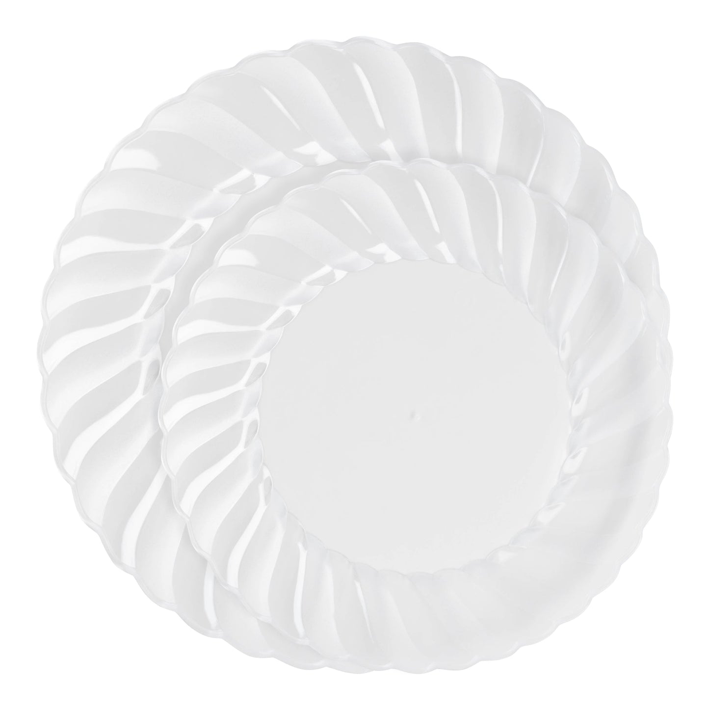 This versatile disposable dinnerware set features clear plastic plates, perfect for both casual and formal occasions