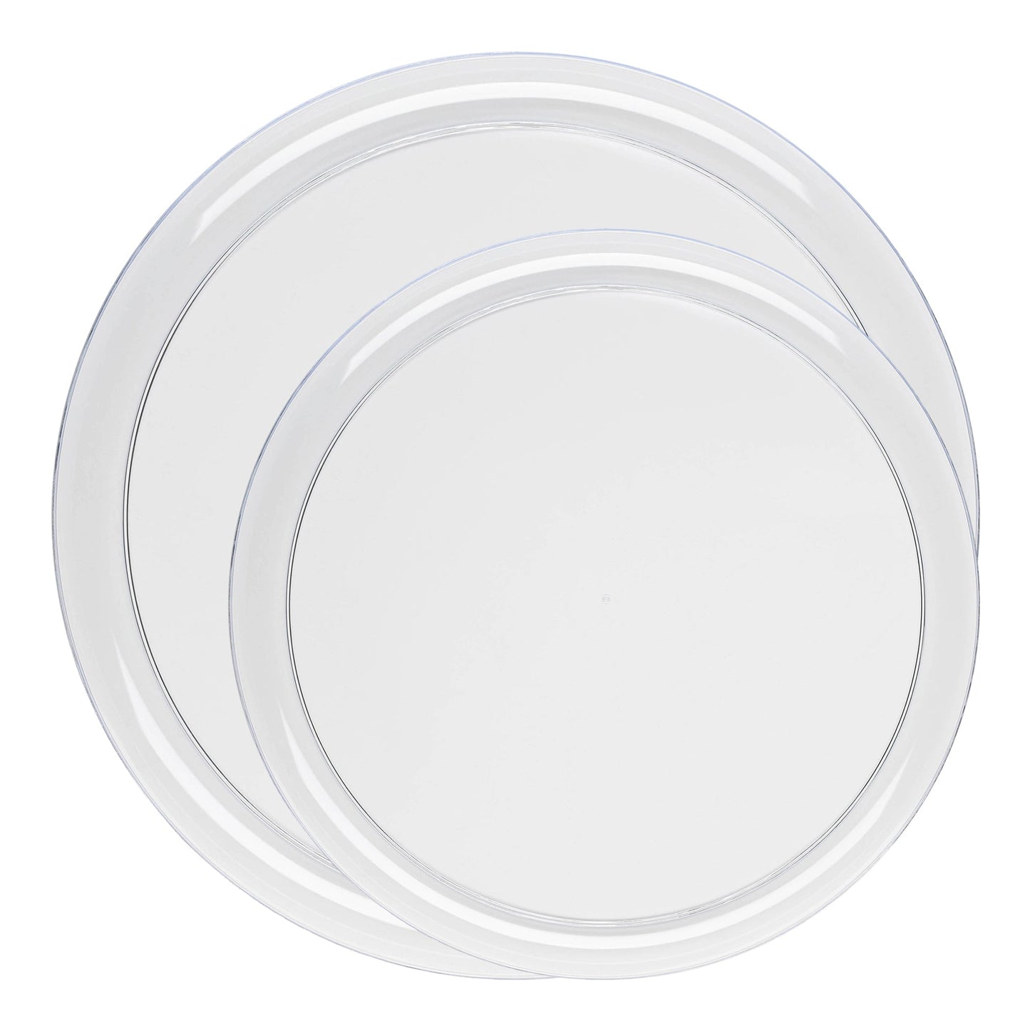 Transparent plastic dinner plates and salad plates set, 10-inch and 8.5-inch sizes, disposable and lightweight for easy cleanup