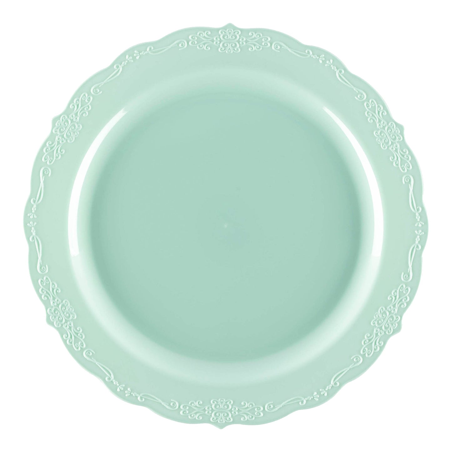 Turquoise ViaVintage turquoise round dinner plates, 10-inch disposable plastic set, sold in a pack of 120 for weddings or partiesntage Round Disposable Plastic Dinner Plates (10") Secondary | Smarty Had A Party