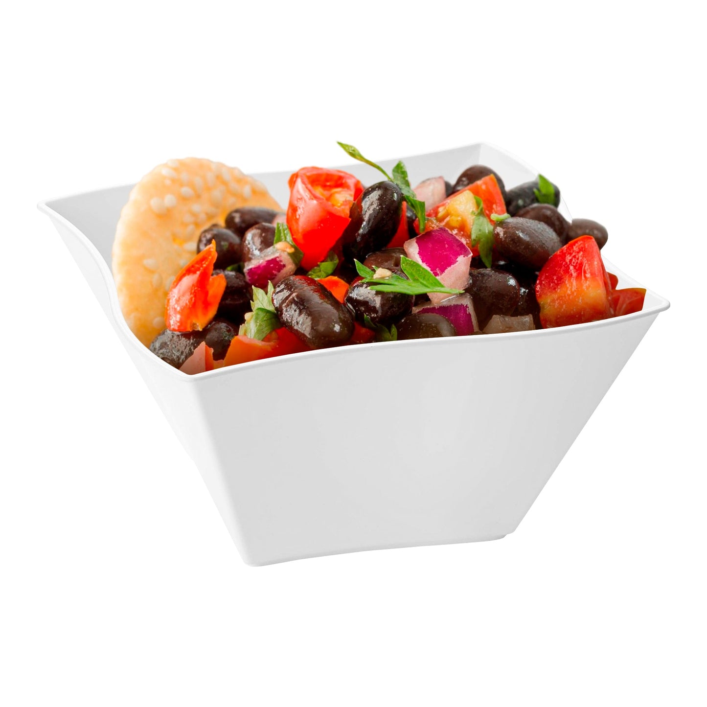 Wave-design white plastic soup bowls, 14 oz size, sturdy and disposable