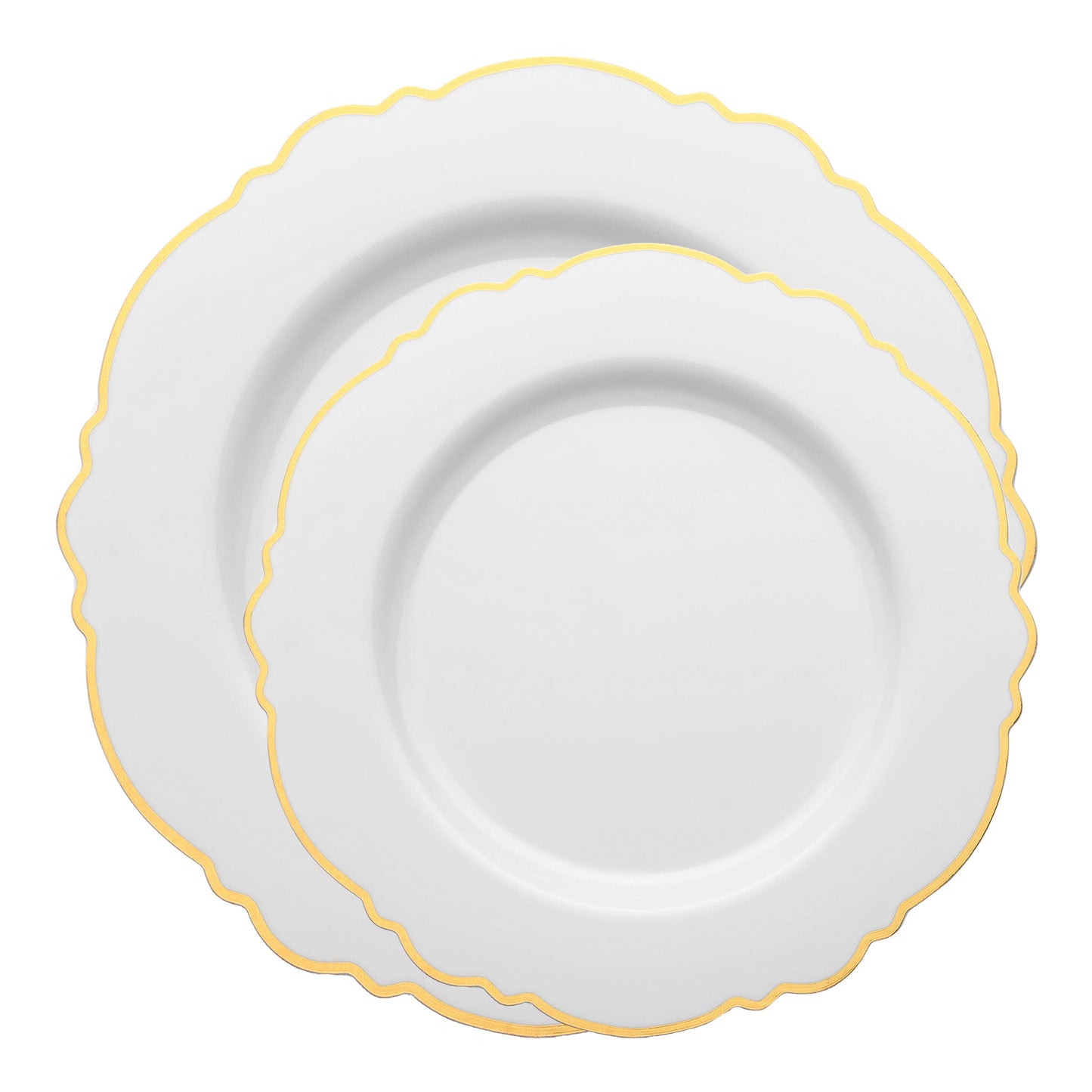White Blossom disposable dinnerware with a sophisticated gold rim for special occasions