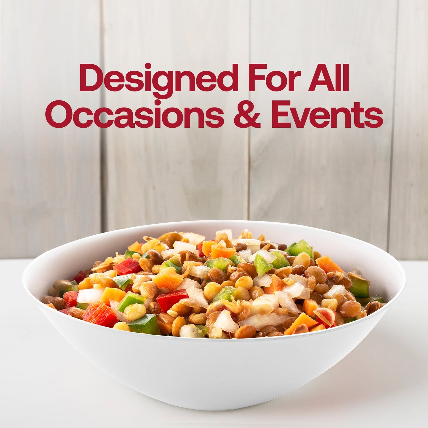 White organic round disposable plastic soup bowls, 16 oz capacity, perfect for weddings, parties, and formal occasions