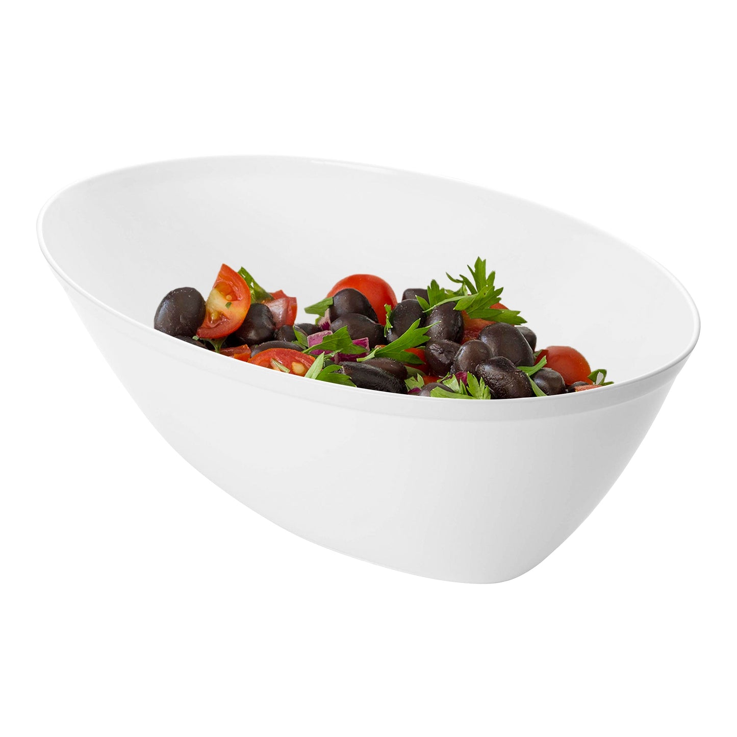 White oval bowl filled with a fresh salad, ideal for buffets, picnics, and family gatherings
