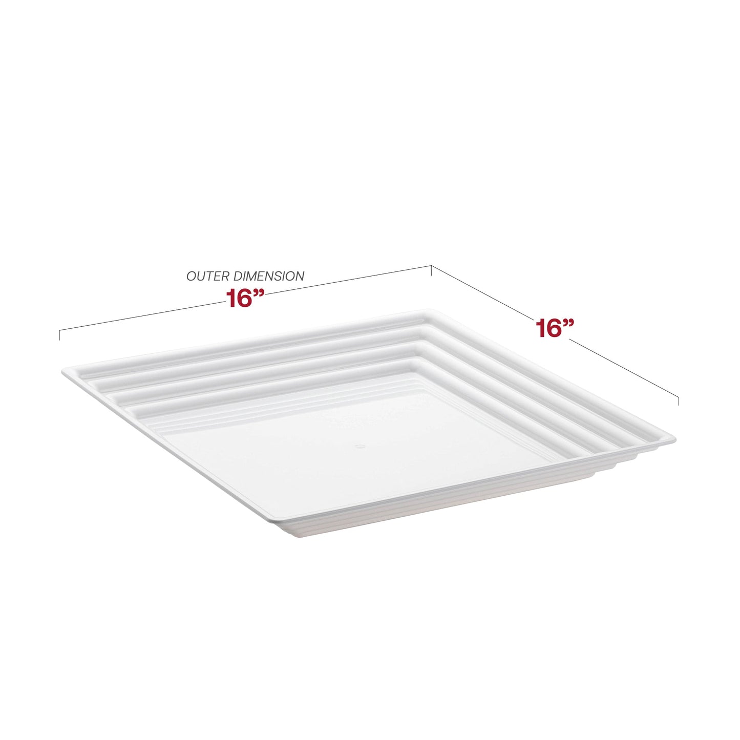 White plastic serving tray made from BPA-free material, safe for disposable food service at events and parties