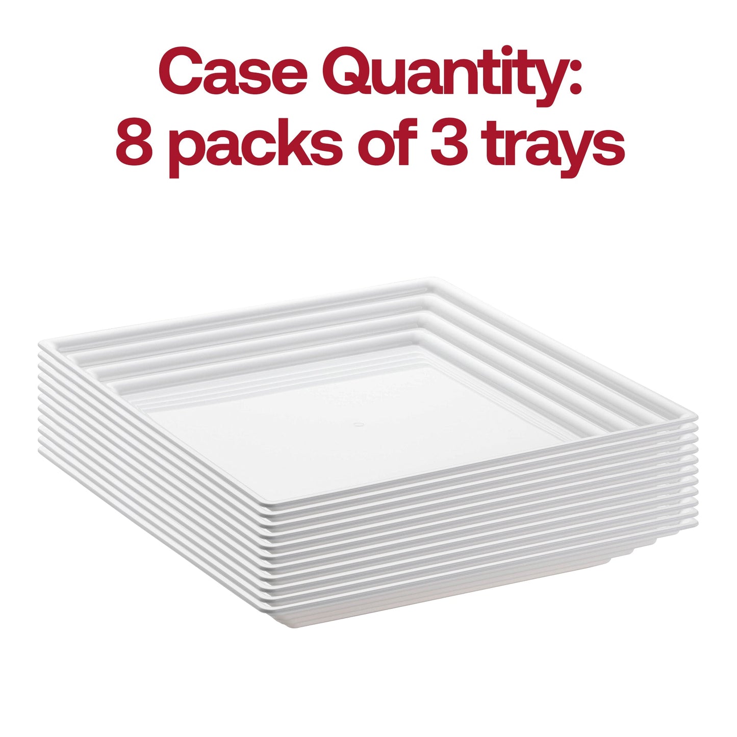 White square serving tray measuring 12 inches by 12 inches with a groove rim, designed for secure food display