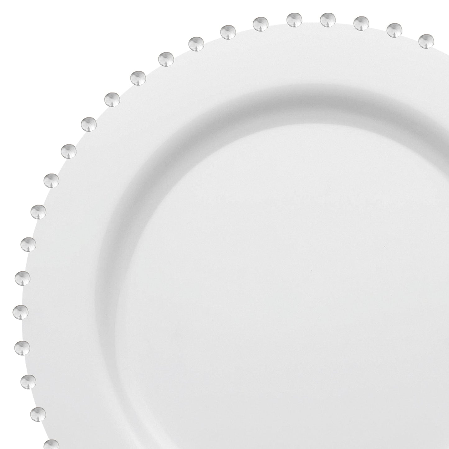 White with Silver Pearl String Round Disposable Plastic Salad Plates