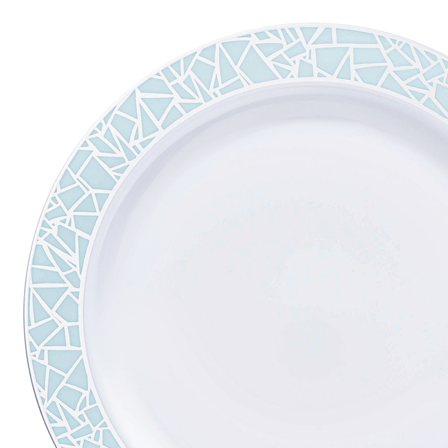 White with Turquoise Blue and Silver Mosaic Rim Round Plastic Appetizer/Salad Plates