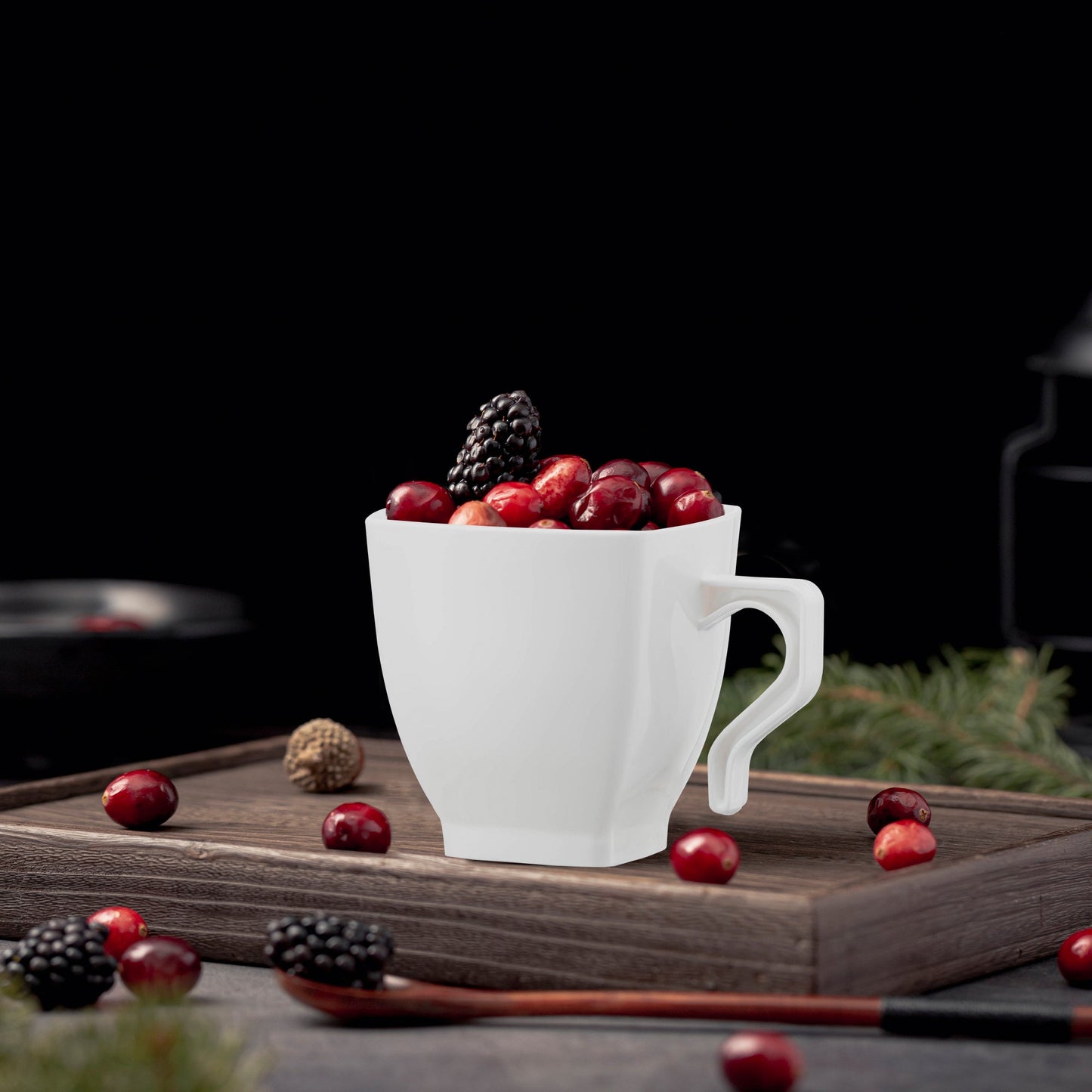 perfect for weddings, banquets, and corporate functions with a premium feel 8 oz. White Square Plastic Coffee Mugs