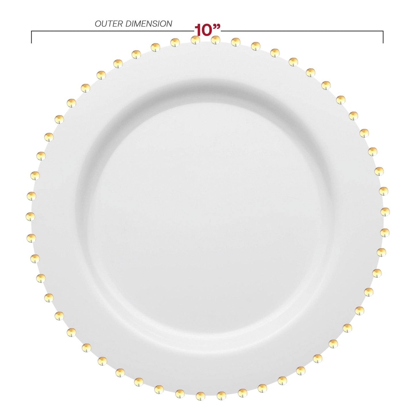 10-inch white plastic dinner plates featuring a stylish gold pearl string design