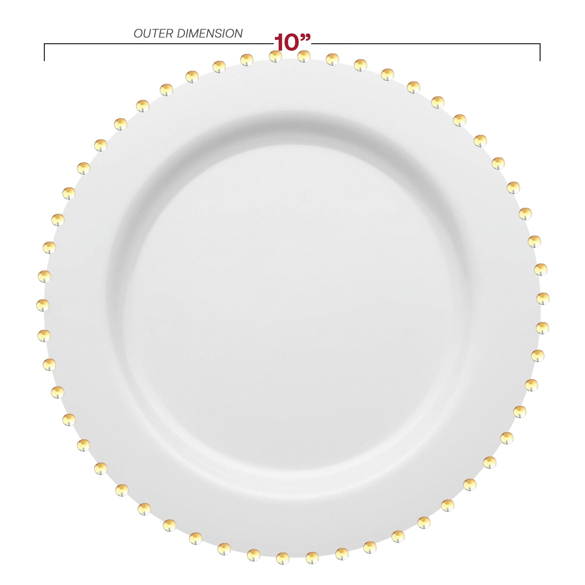 10-inch white plastic dinner plates featuring a stylish gold pearl string design