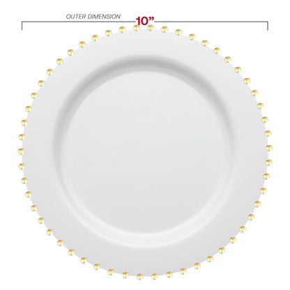 10-inch white plastic dinner plates featuring a stylish gold pearl string design