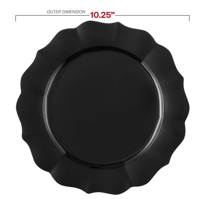 10.25-inch black round lotus plastic dinner plates in a bulk pack of 120