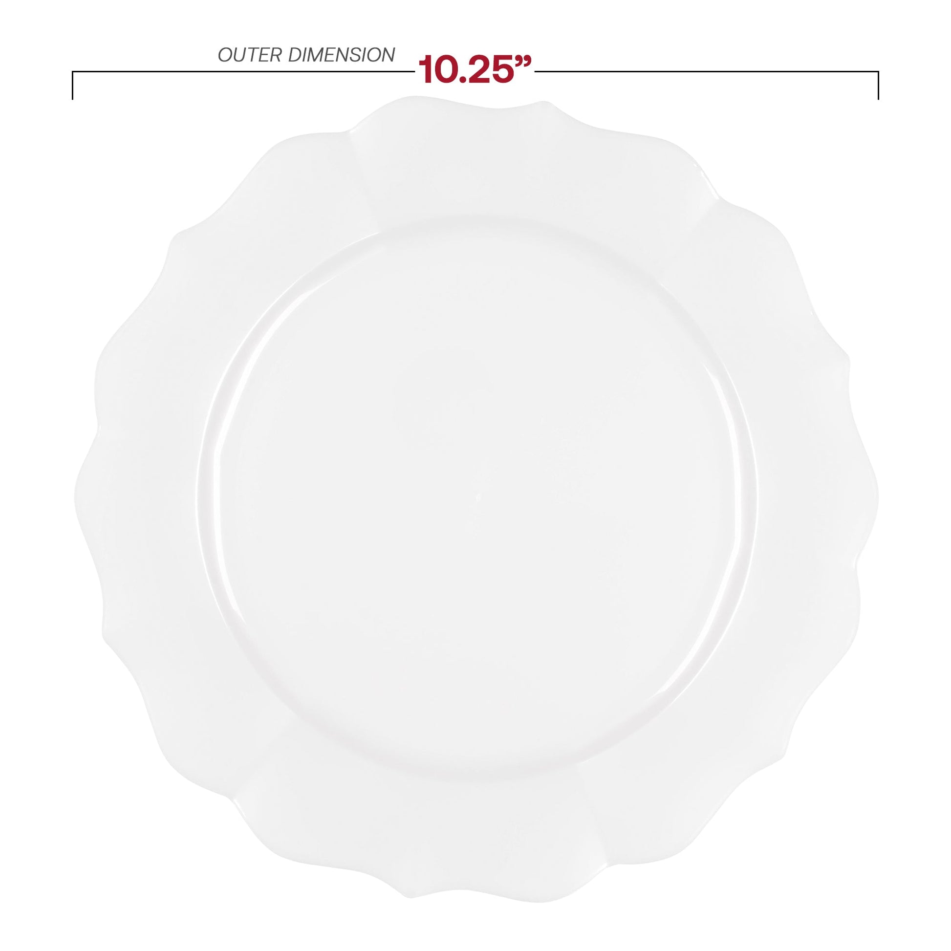 10.25-inch pearl white round lotus plastic dinner plates, perfect for formal dining