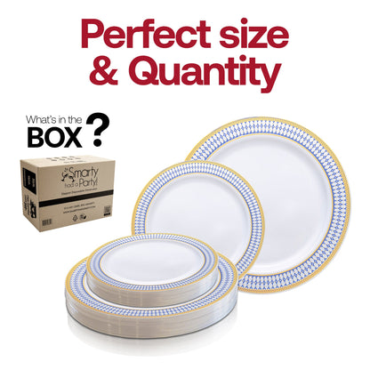 10.25-inch round dinner plate featuring blue and gold chord rim accents, perfect for presenting main courses