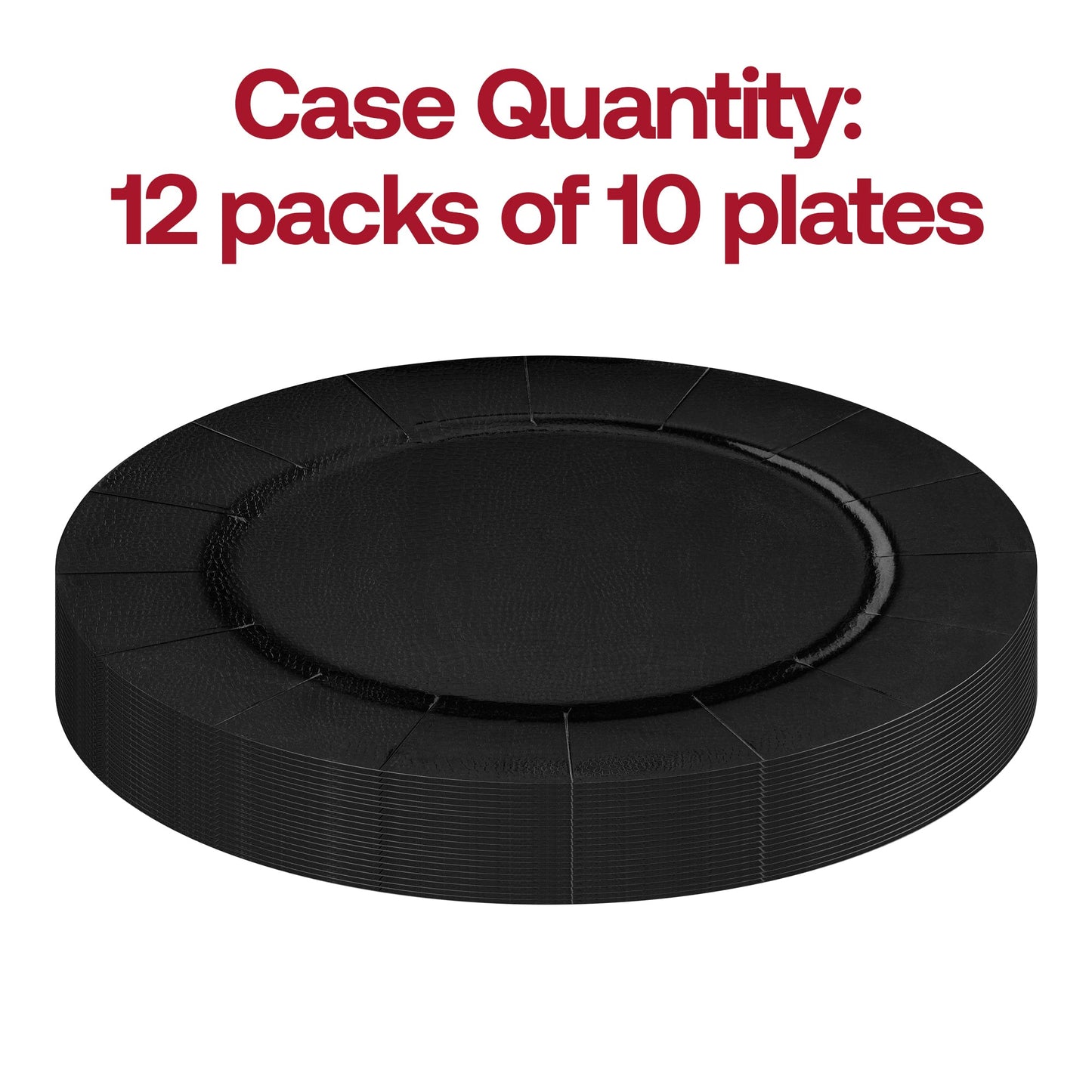 120-pack of black disposable paper charger plates, lightweight and durable with a 13-inch diameter