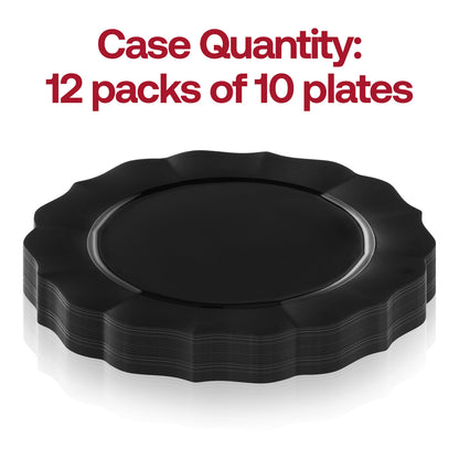 120-pack of black plastic dinner plates with a modern lotus pattern, 10.25-inch diameter