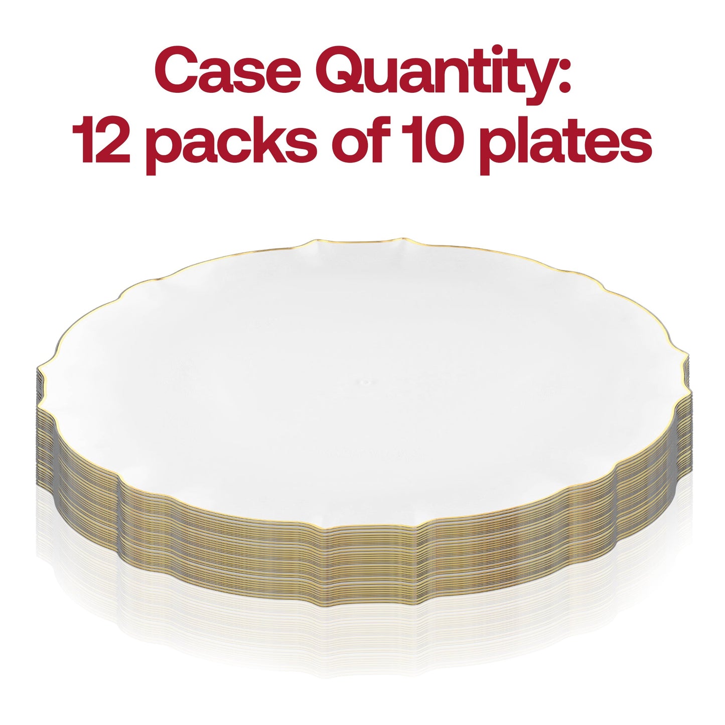120-pack of clear round appetizer plates with a gold lotus rim detail, 7.5-inch diameter