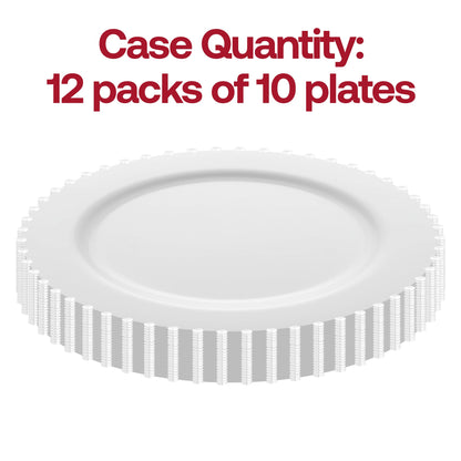 120-pack of white disposable plastic salad plates, 7-inch size, with an elegant pearl string rim for special occasions