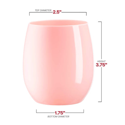12 oz solid pink stemless plastic wine glasses, elegant design, 64-pack