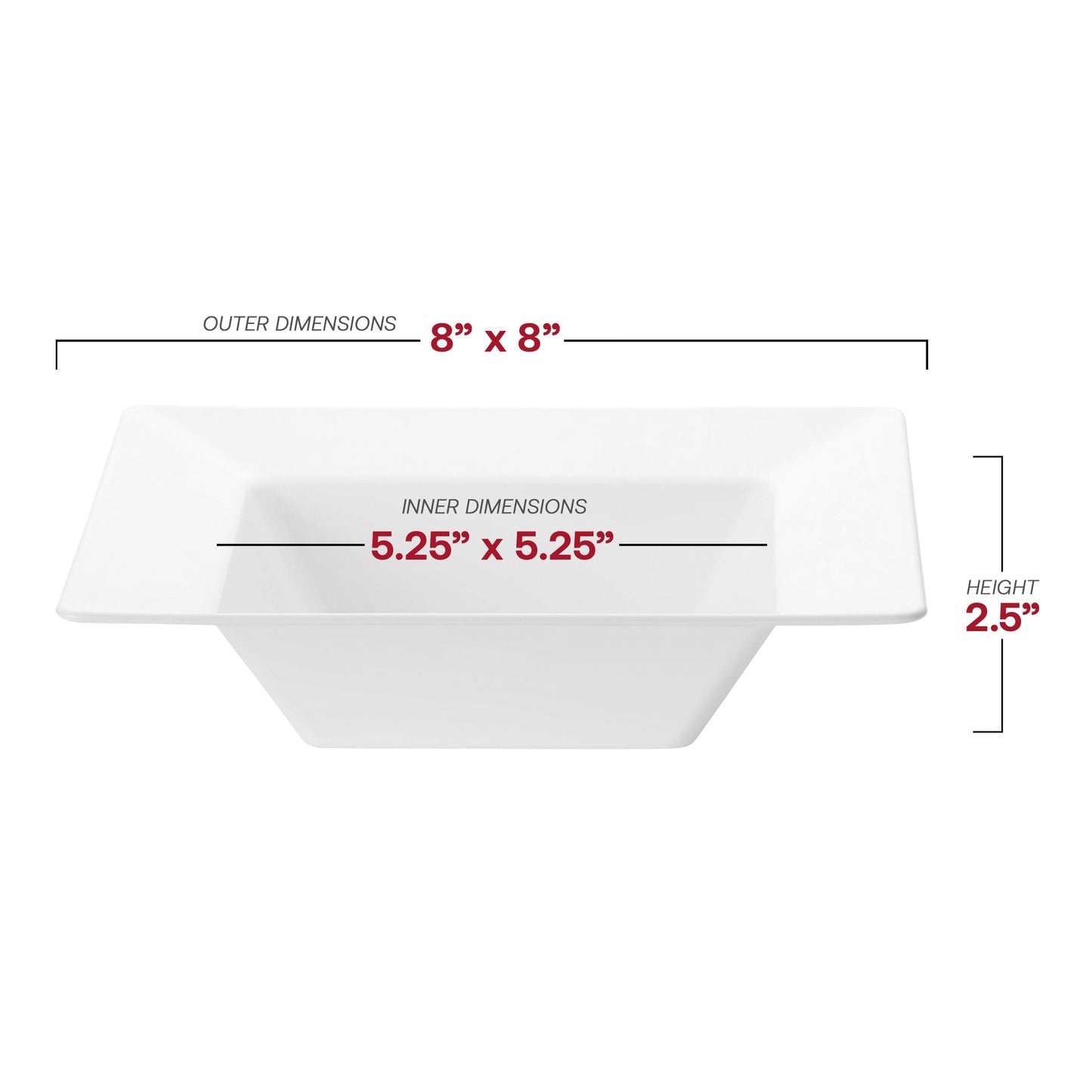 12 oz white square soup bowls, made of durable disposable plastic, sold in a bulk pack of 120, great for catering
