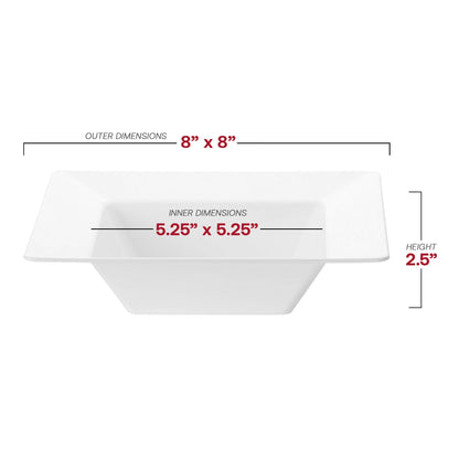 12 oz white square soup bowls, made of durable disposable plastic, sold in a bulk pack of 120, great for catering