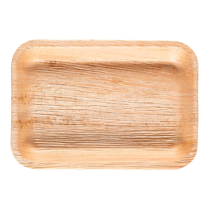 14x10 inch rectangular palm leaf disposable tray, perfect for eco-friendly food presentation at events and gatherings