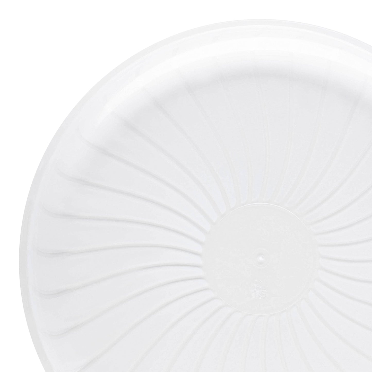 16-inch clear pavilion round disposable plastic tray, ideal for elegant food presentation at parties and events