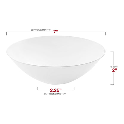 16 oz. white disposable soup bowls with silver rim, rounded edges, durable plastic design