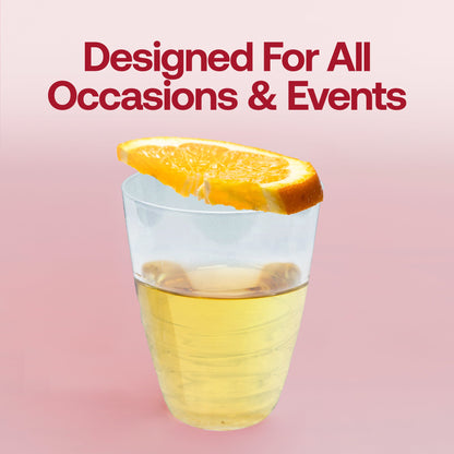17 oz tumblers in use at a wedding reception, served with iced teas and colorful mocktails to complement the table decor