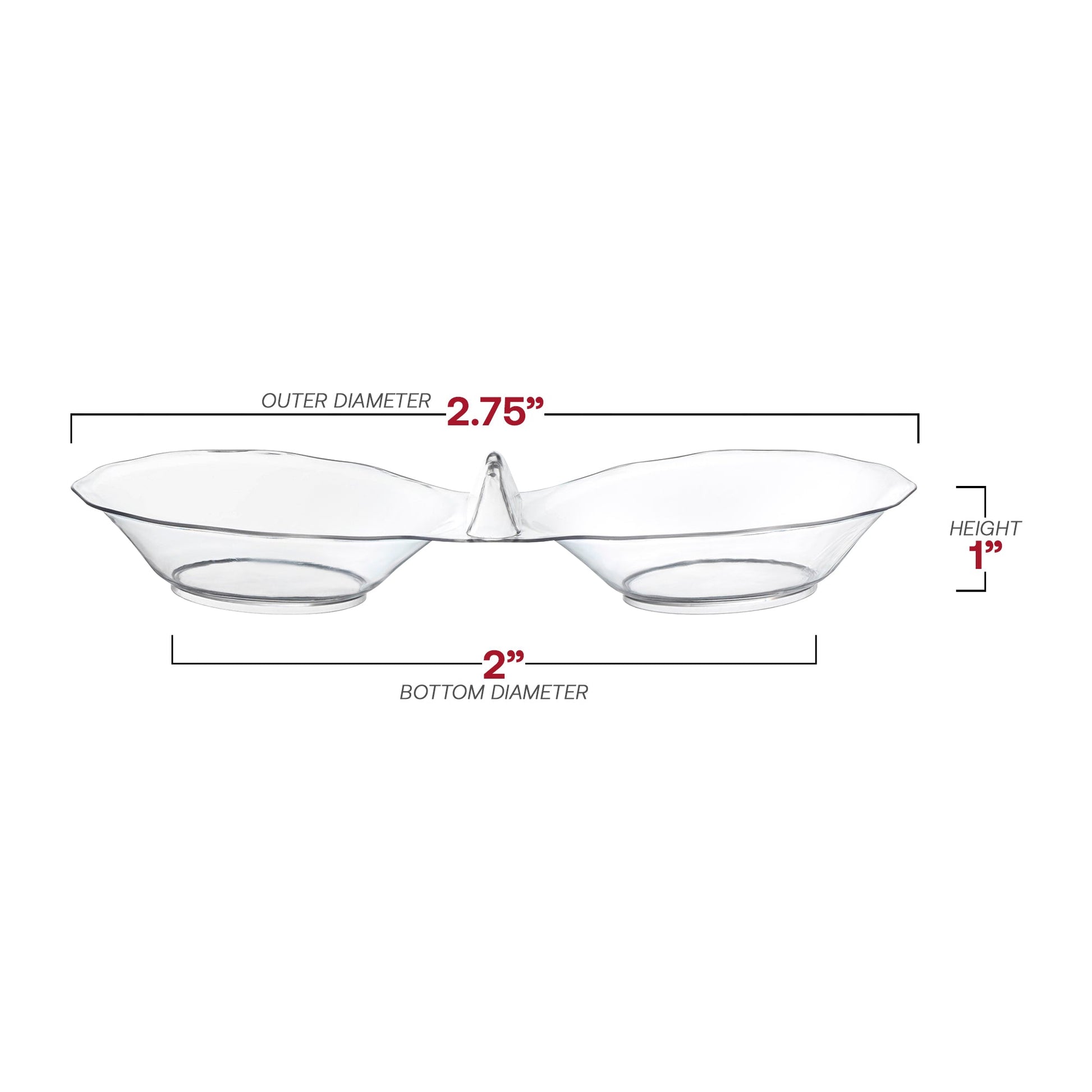 288-pack of clear round 2-hole mini plastic candy bowls, 2.75" diameter, perfect for small portions of candies or treats.