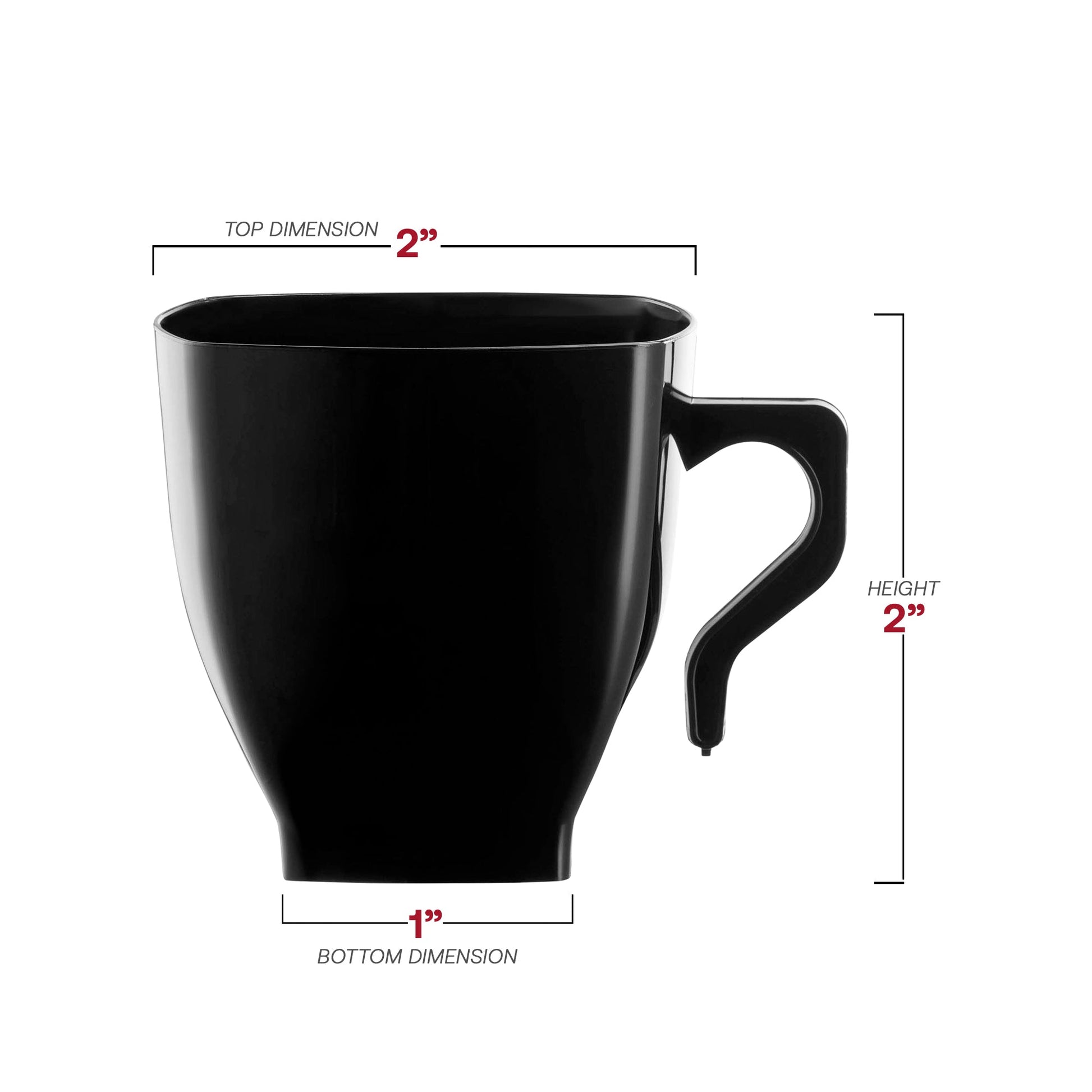 2 oz. black square plastic mini cups in a 240-pack, versatile for coffee, tea, espresso shots, or creative food displays