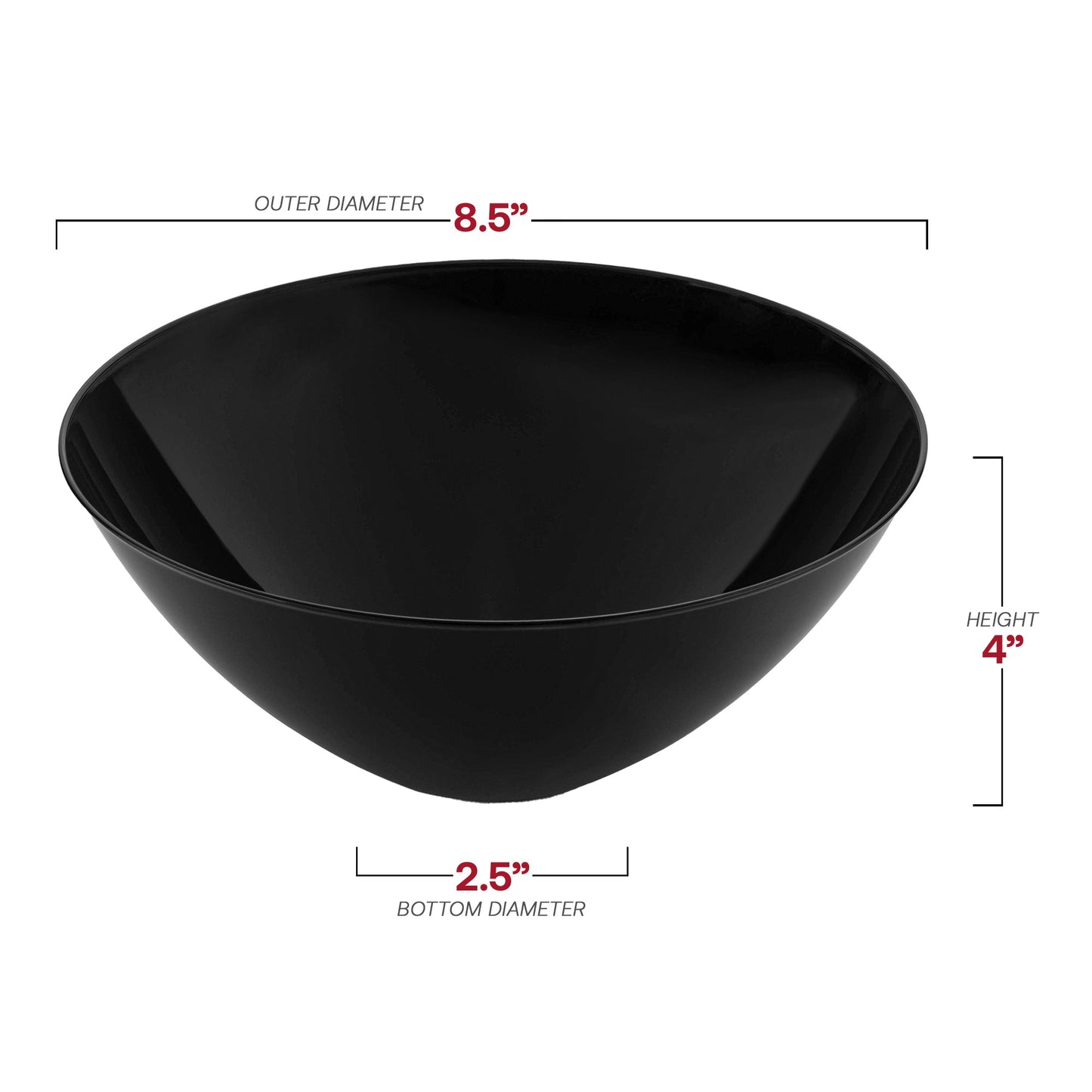 32 oz black round disposable plastic bowl, lightweight and sturdy, available in a 60-pack