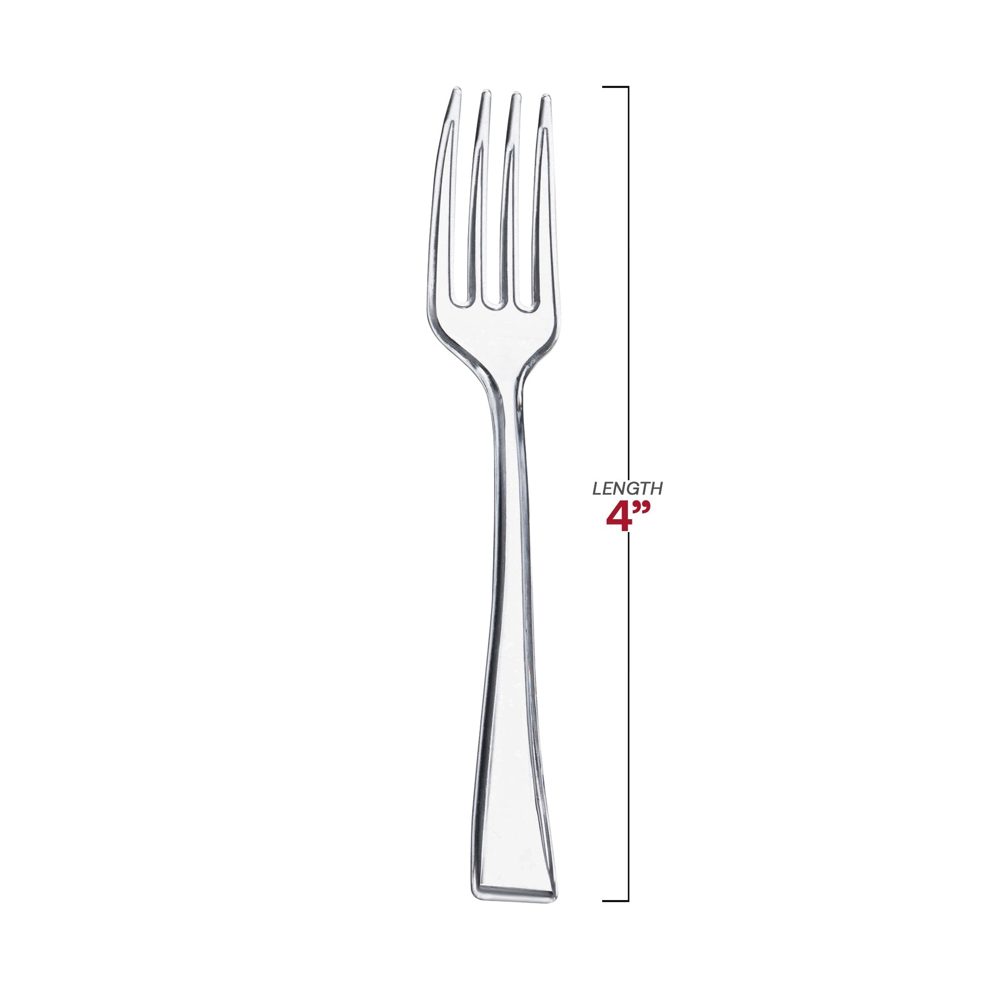 4-inch clear plastic mini forks, lightweight and disposable, great for tasting events, catering, and buffets