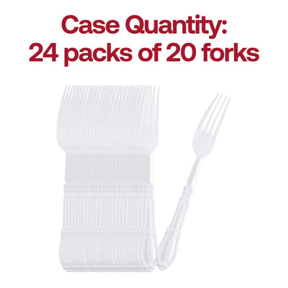 480-pack of disposable white Baroque-style plastic forks, great for catering and special occasions