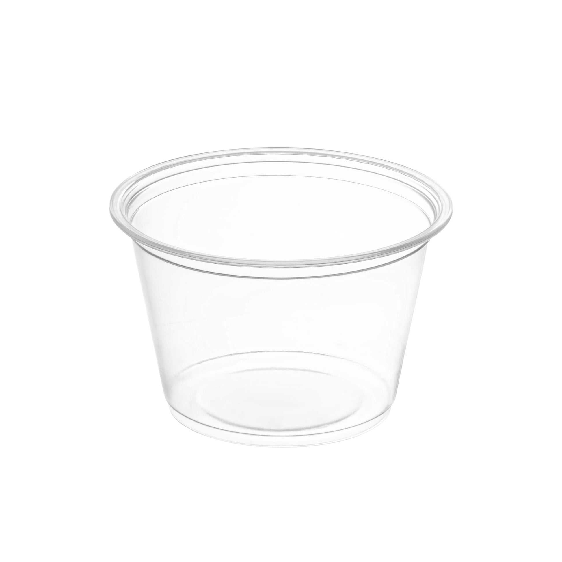 5.5 oz clear plastic portion cup is perfect for larger servings of dips, dressings, and side items