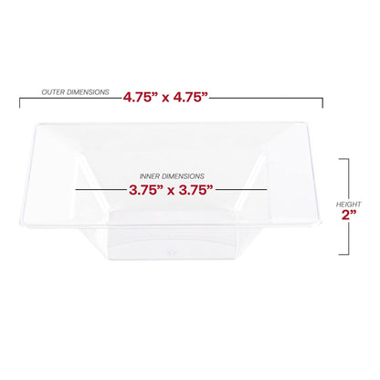 5 oz clear plastic dessert bowls with a modern square design, disposable and durable