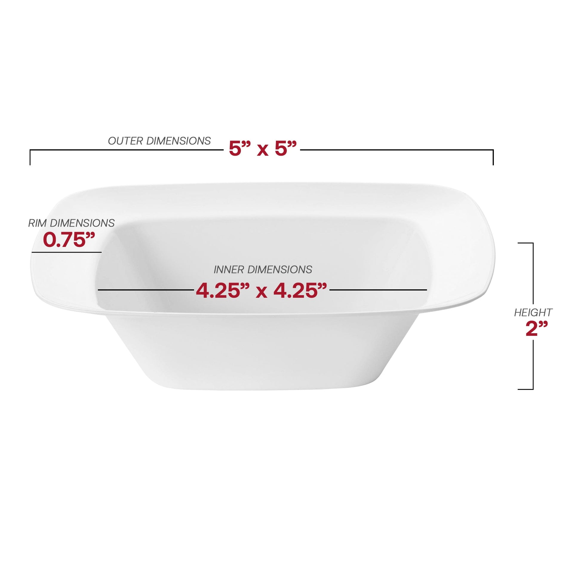 5 oz solid white disposable plastic dessert bowls, rounded square shape, pack of 120