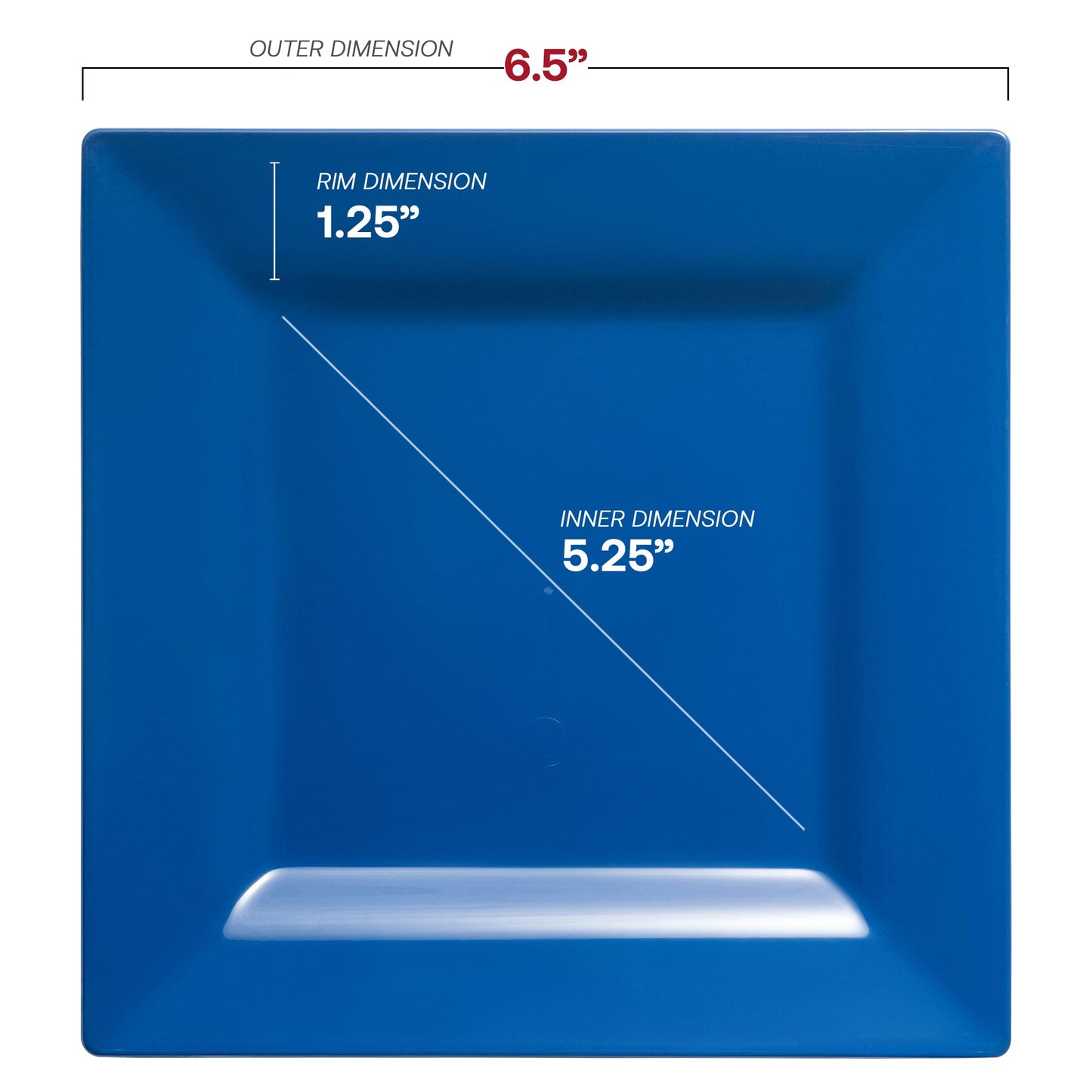 6.5-inch midnight blue plastic dessert plates with a square design