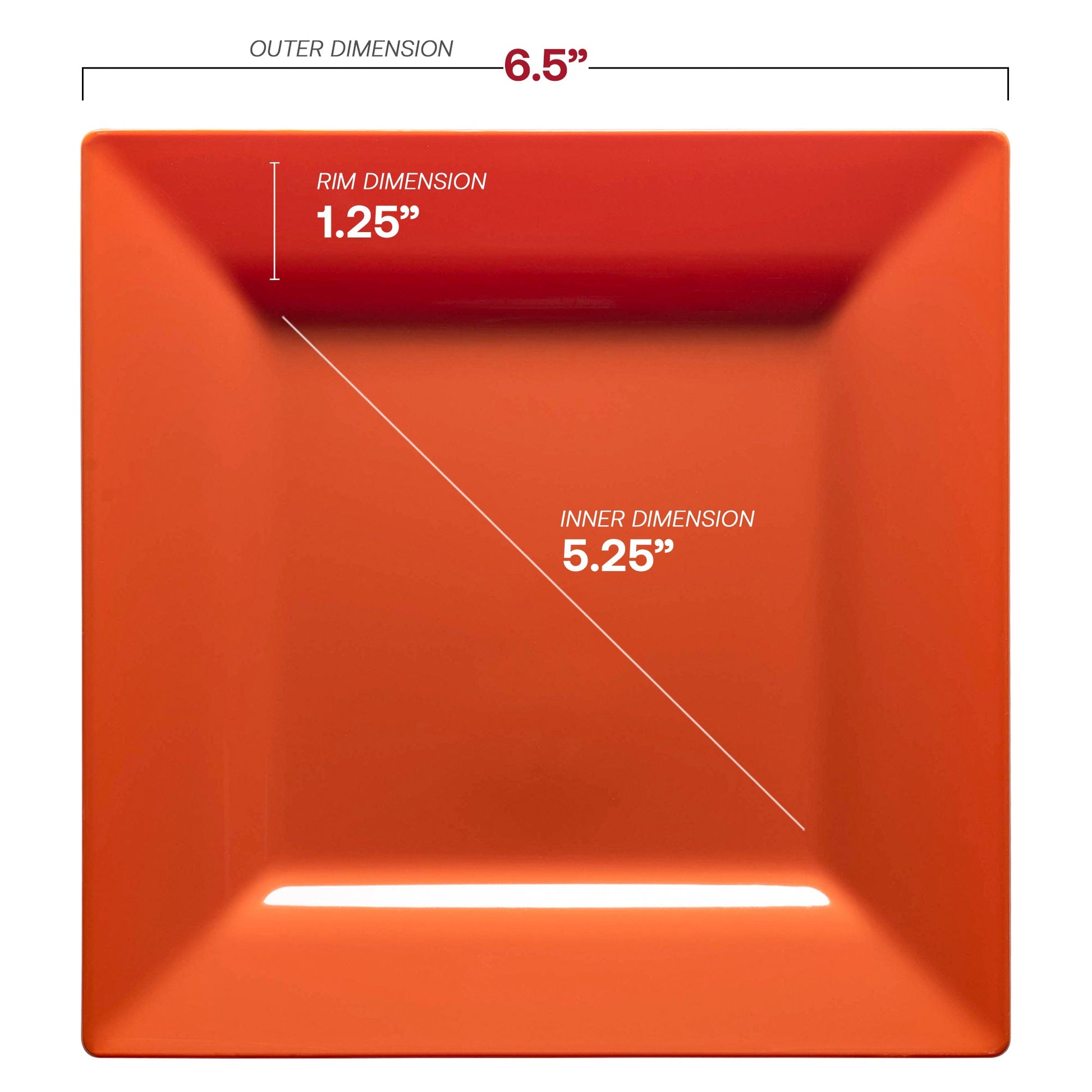 6.5-inch square cake plates in a vibrant burnt orange color, disposable plastic design