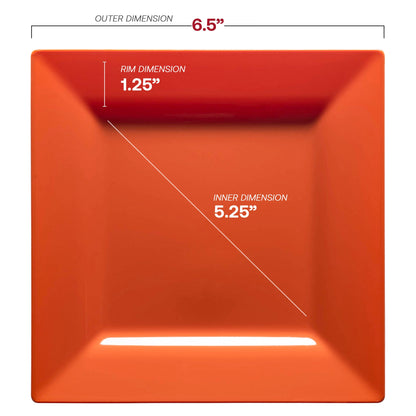 6.5-inch square cake plates in a vibrant burnt orange color, disposable plastic design