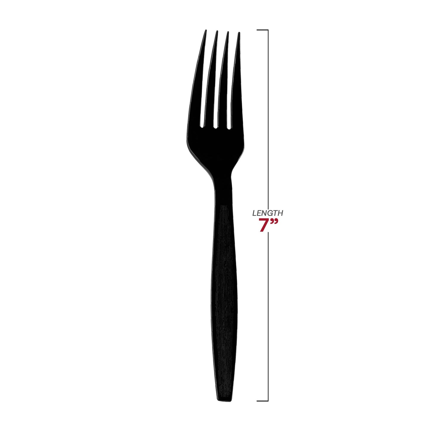 7-inch black plastic forks, lightweight yet strong, designed for easy handling at any event