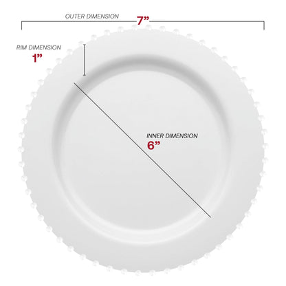 7-inch white disposable salad plates with a decorative pearl string edge
