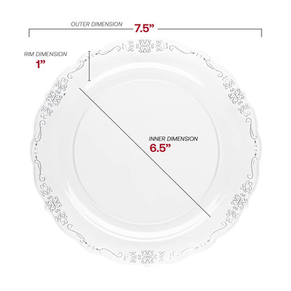 7.5-inch clear appetizer plate with a silver vintage rim, perfect for small bites