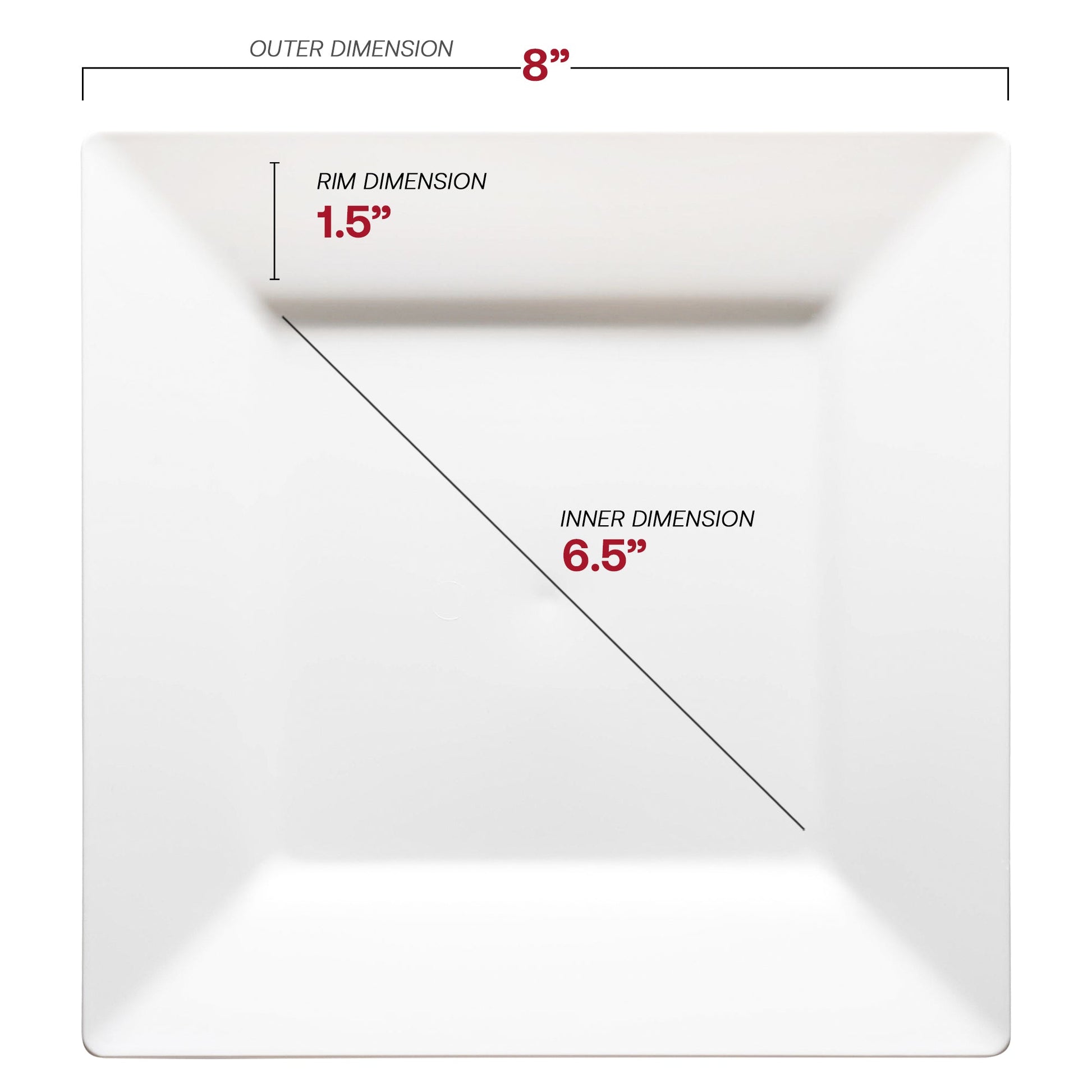 8-inch white square plastic plates, perfect for serving salads, appetizers, and small portions at events and celebrations