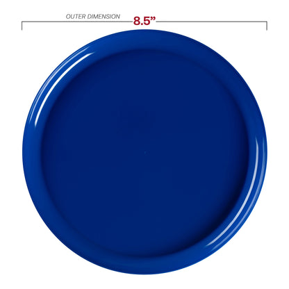 8.5-inch flat round solid blue plates, made of disposable plastic