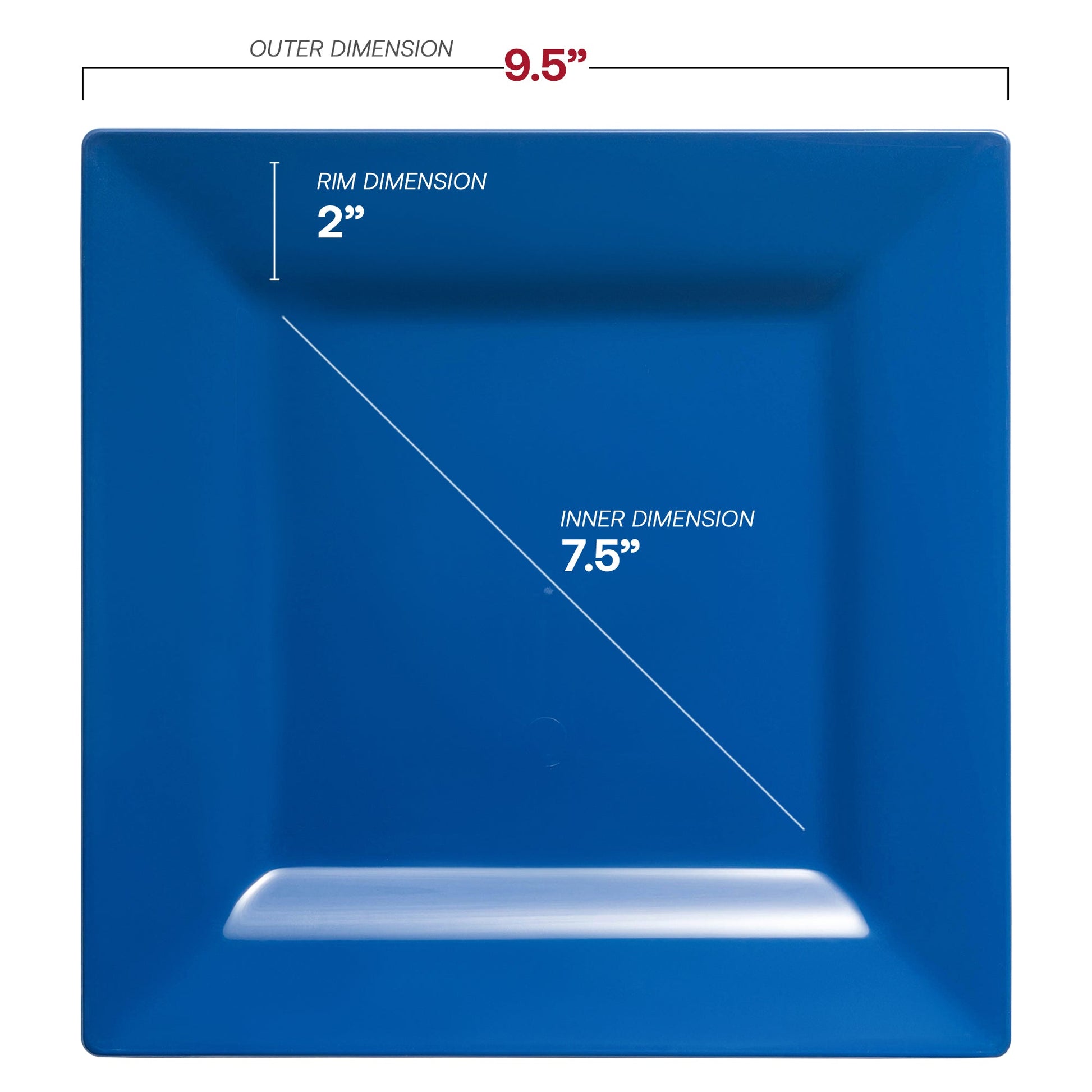 9.5-inch midnight blue square plastic dinner plates, lightweight and disposable