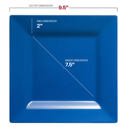 9.5-inch midnight blue square plastic dinner plates, lightweight and disposable