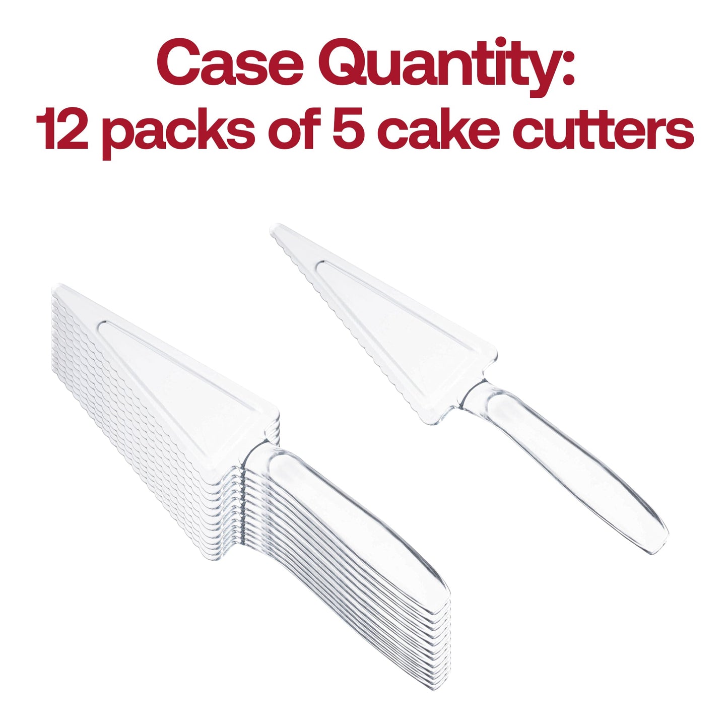 9.7-inch clear disposable cake lifter with a sleek handle and angled edge for easy slicing and serving