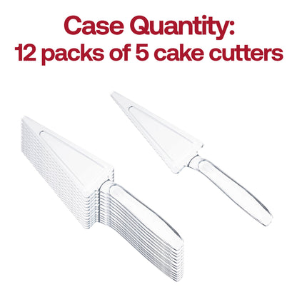 9.7-inch clear disposable cake lifter with a sleek handle and angled edge for easy slicing and serving