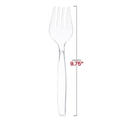 9.75-inch recyclable clear plastic serving forks, convenient for catering and easy disposal, pack of 150.